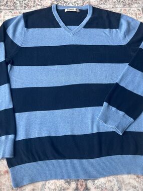 Old Navy Men’s V-Neck Wide Blue Stripe Sweater